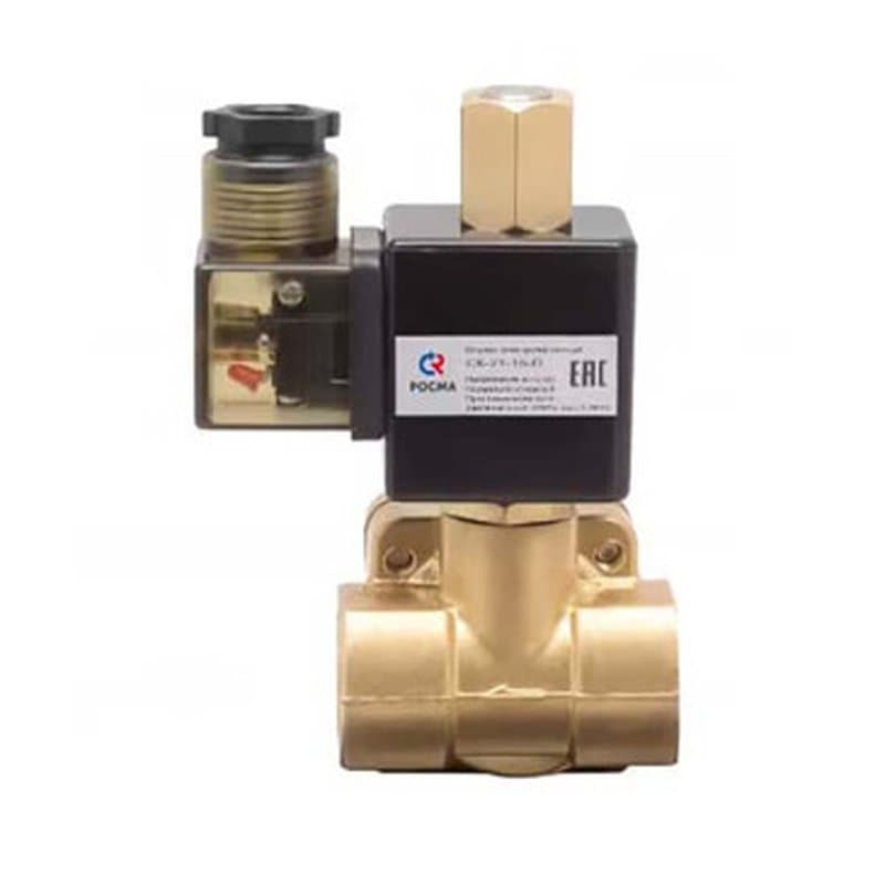 Клапан электромагнитный Росма СК-21-ВД G1 1/2 Ду40 Ру16 латунный, нормально открытый, непрямого действия, мембрана - NBR, с катушкой 220В