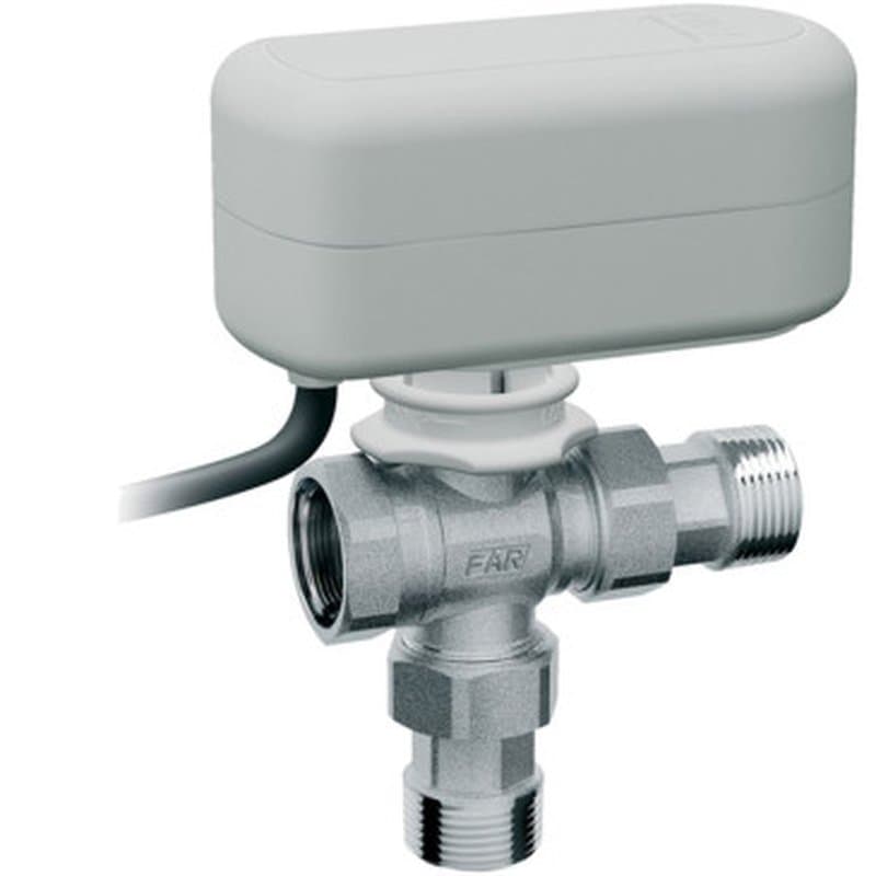 Кран шаровой FAR FA 307082 1 Ду25 Ру16 трехходовой с электроприводом, латунный хромированный, внутренняя резьба/американка