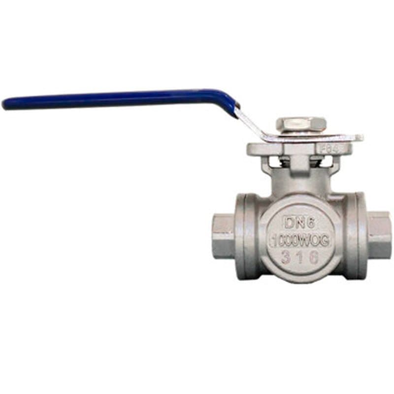 Кран шаровой NewKey NK-BTI/6 2 Ду50 Ру40 L-тип, стандартнопроходной, трехходовой, внутренняя резьба, корпус – нержавеющая сталь AISI316 (CF8M)