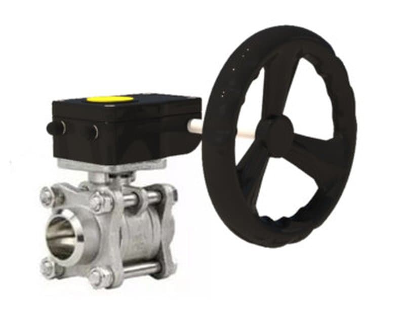 Кран шаровой полнопроходной КШПП 316.200-ISO Ду10 Ру63 под приварку, материал корпуса - нержавеющая сталь SS316 с ISO фланцем и редуктором HAM-1