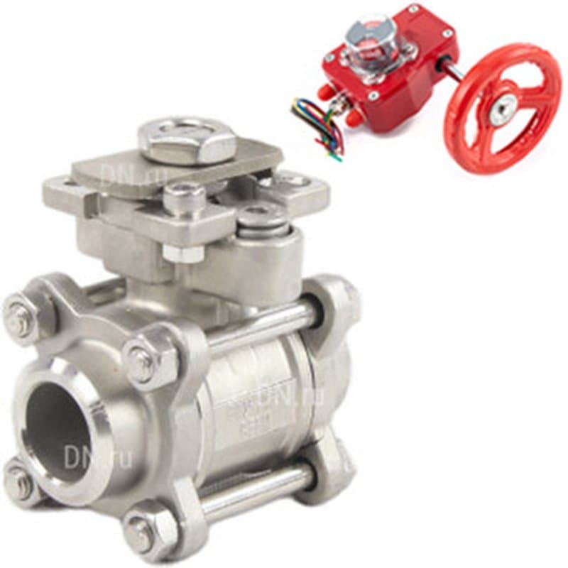 Кран шаровой полнопроходной КШПП 316.200-ISO Ду65 Ру63 под приварку, материал корпуса - нержавеющая сталь SS316 с ISO фланцем и редуктором HGBF-2 с индикатором положения и датчиком обратной связи