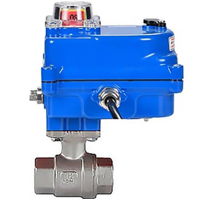 Кран нержавеющий полнопроходной КШМП.316.230-ISO Ду32 Ру63 (Ру64) SS316 резьбовой с электроприводом четвертьоборотным 003 blue 220В