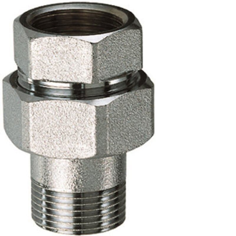 Соединитель латунный FAR FC 5150 1 1/2 Ду40 Ру10 3-х компонентный прямой хромированный, уплотнение - PTFE , присоединение ВР - американка