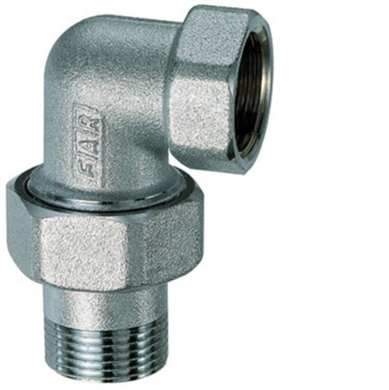 Соединитель латунный FAR FC 5200 1 1/4 Ду25 Ру10 3-х компонентный угловой хромированный, уплотнение - PTFE , присоединение ВР - американка