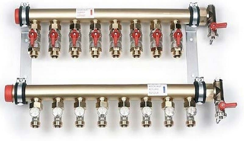 Коллекторная группа Rehau Rautitan IVK 1 1/4″-1/2″ 4 вых, корпус - никелированная латунь DZR, с шаровыми кранами на подающей линии