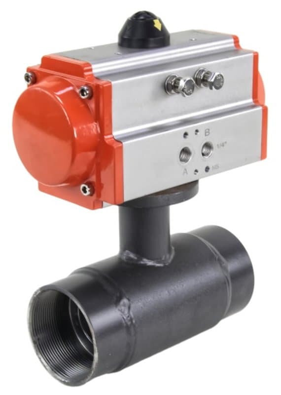 Кран шаровой ALSO КШ.М.Р.065.25-01 2 1/2″ Ду65 Ру25 стандартнопроходной, муфтовый, корпус - сталь 20, уплотнение - PTFE, управление - пневмопривод PA-DA-083