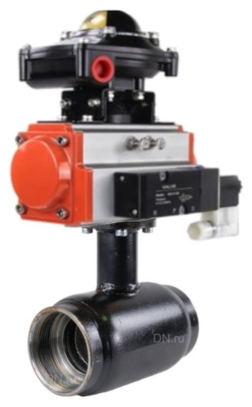 Кран шаровой ALSO КШ.М.Р.080.25-01 3″ Ду80 Ру25 стандартнопроходной, муфтовый, корпус - сталь 20, уплотнение - PTFE, управление - пневмопривод PA-DA-083 с пневмораспределителем 4M310-08 220В и БКВ APL-210N