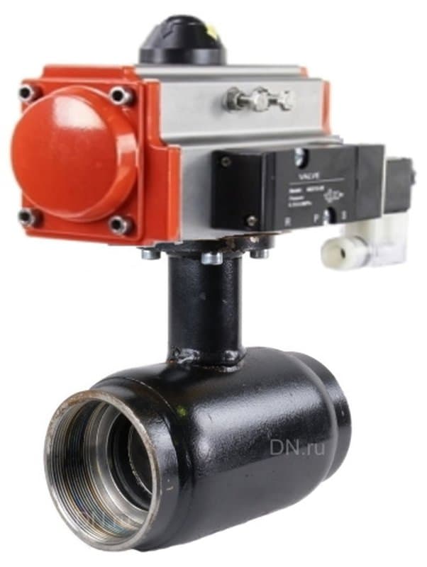 Кран шаровой ALSO КШ.М.П.P.032.40-01 1 1/4″ Ду32 Ру40 полнопроходной, муфтовый, корпус - сталь 20, уплотнение - PTFE, управление - пневмопривод PA-DA-065 с пневмораспределителем 4M310-08 220В