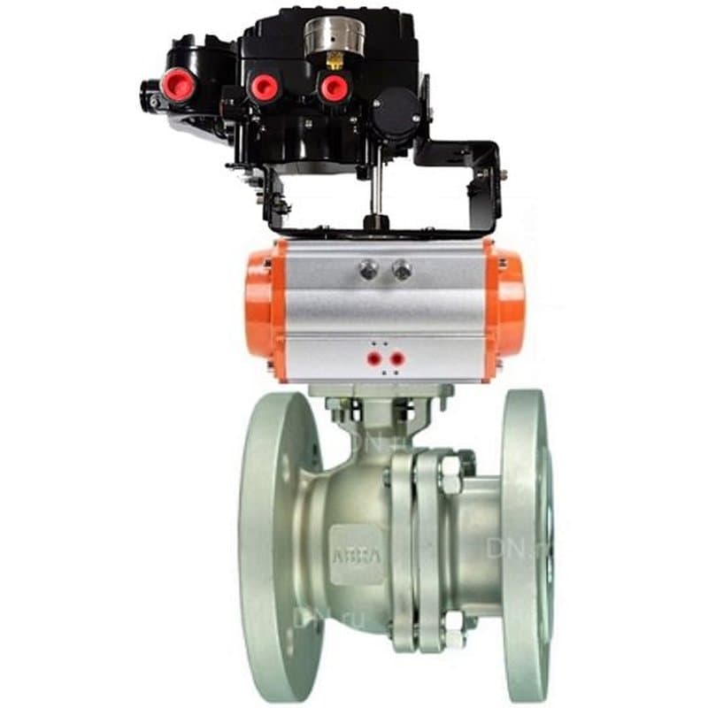Кран шаровой ABRA-BV41 Ду80 Ру16 нержавеющий, полнопроходной, фланцевый с пневмоприводом -SA-130-10 с возвратными пружинами, с электропневматическим поворотным позиционером YT-1000RSI с обратной связью