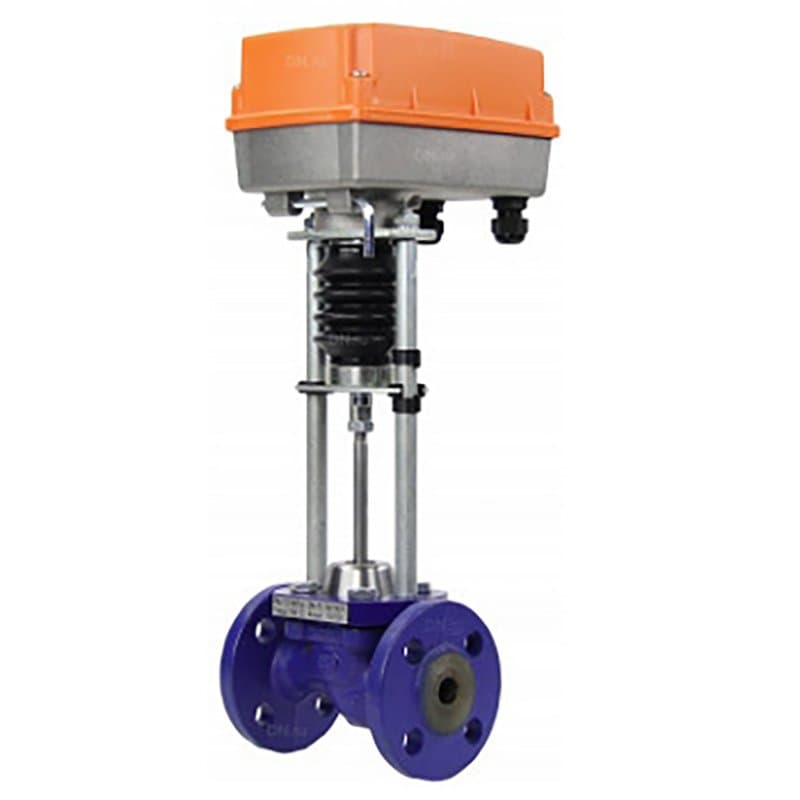 Клапан запорно-регулирующий Теплосила TRV Ду40 Ру16 Kv16 двухходовой, односедельный, с терморегулирующим электроприводом TSL-1600-25-1T-230-IP67 230В