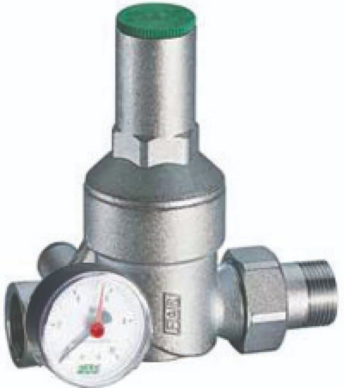 Регулятор давления FAR FA 2835 3/4″ Ду20 Ру25 с манометром, латунный, хромированный, внутренняя/наружная резьба (редуктор)