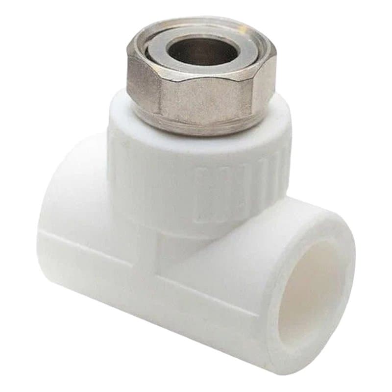 Тройник комбинированный РосТурПласт Дн32х1 1/4″ Ру25 полипропиленовый, присоединение - пайка/накидная гайка, белый