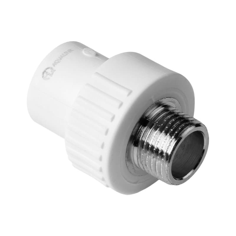 Муфта PP-R комбинированная AQUALINK Дн25x3/4″ Ру25 белая наружная резьба
