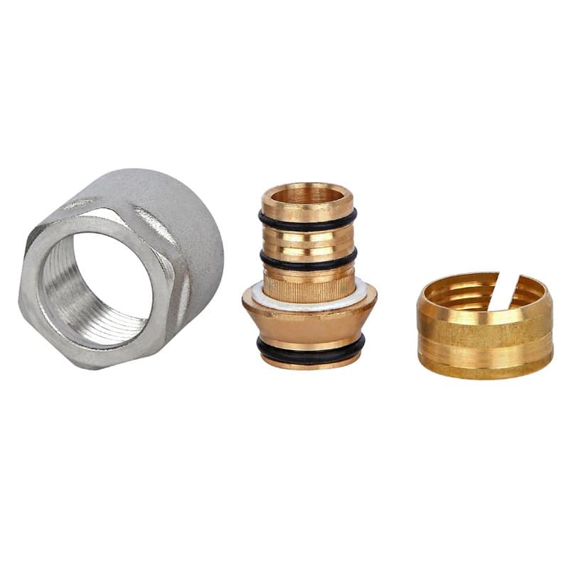 Адаптер зажимной Wester Дн20x2.0-G3/4″ Ру10 латунный, с накидной гайкой, внутренняя резьба (евроконус), для металлопластиковых труб