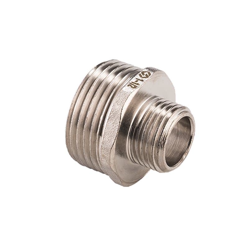 Ниппель MVI BF.542.0805 1 1/2″х3/4″ Ду40х20 Ру40, переходной, присоединение - наружная резьба, материал корпуса - латунь никелированная