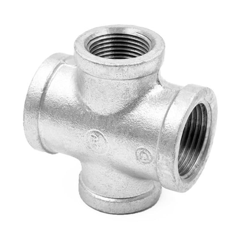 Крест прямой чугунный резьбовой Fittex PLUS 1 1/4″ Ду32 Ру16, внутренняя резьба, оцинкованный