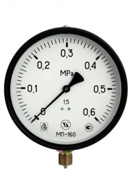 Манометр МП-160 ЗАВОД ТЕПЛОТЕХНИЧЕСКИХ ПРИБОРОВ радиальный, до 16 бар, корпус 160 мм, присоединение М20х1,5