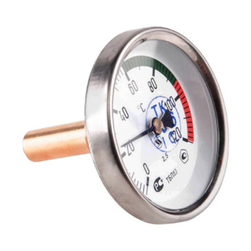 Термометр биметаллический ТБП-Т ЗАВОД ТЕПЛОТЕХНИЧЕСКИХ ПРИБОРОВ осевой, до 120°С, корпус 63 мм, L=50 мм, присоединение G1/2