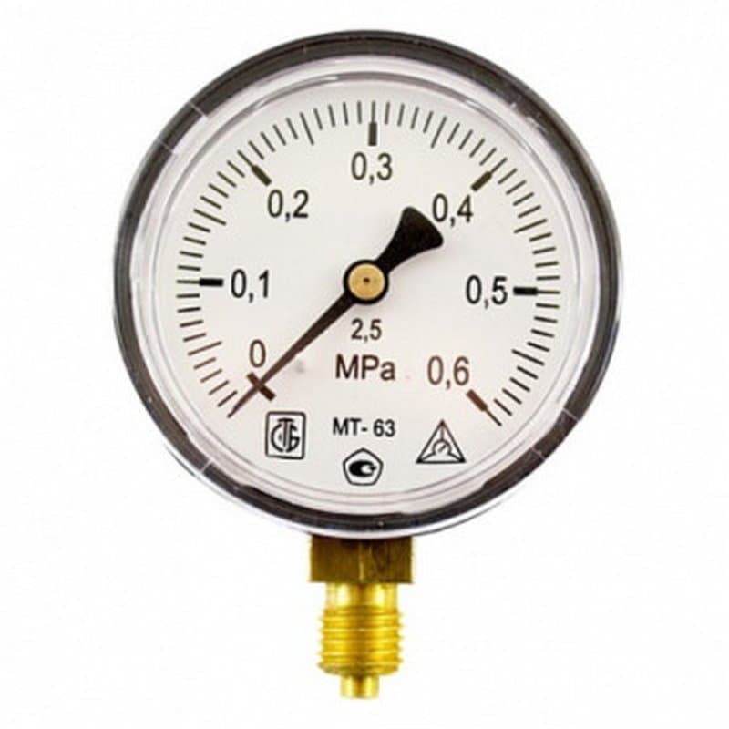 Манометр радиальный ЗАВОД ТЕПЛОТЕХНИЧЕСКИХ ПРИБОРОВ МП02-63 Ру10, шкала от 0-1МПа, корпус 63 мм, присоединение G1/4"