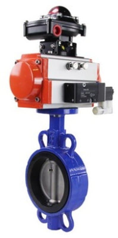 Затвор дисковый поворотный GGG50-316L-EPDM Ду40 Ру16 корпус - чугун GGG50, диск - сталь 316L, EPDM, с пневмоприводом DA-052 двойного действия, пневмораспределителем 4M310-08 220V и блоком концевых выключателей APL-210N