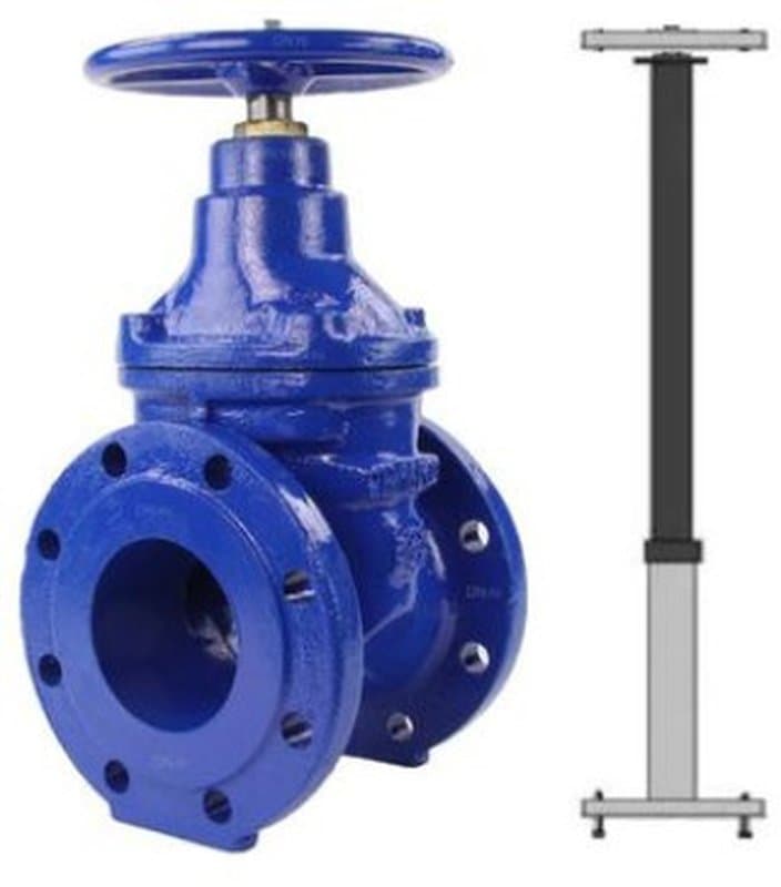 Задвижка клиновая Нептун 30ч39р Ду100 Ру16 чугунная с невыдвижным шпинделем с обрезиненным клином с телескопическим штоком 2500-3500 мм, на штурвал, управление штурвал