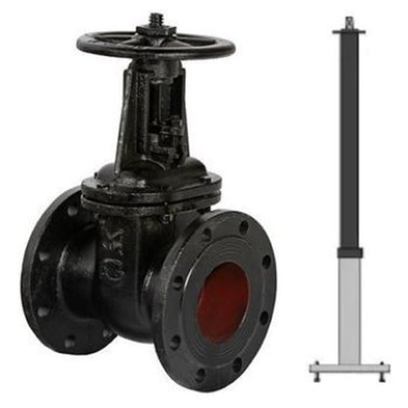 Задвижка двухдисковая ЛАЗ 30ч6бр Ду80 Ру10 чугунная с выдвижным шпинделем с телескопическим штоком 2800-5200 мм, на штурвал, управление Т-образный ключ, без ключа