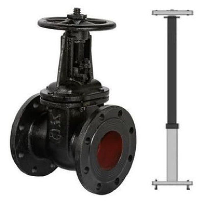 Задвижка двухдисковая ЛАЗ 30ч6бр Ду250 Ру10 чугунная с выдвижным шпинделем с телескопическим штоком 2000-2500 мм, на штурвал, управление штурвал