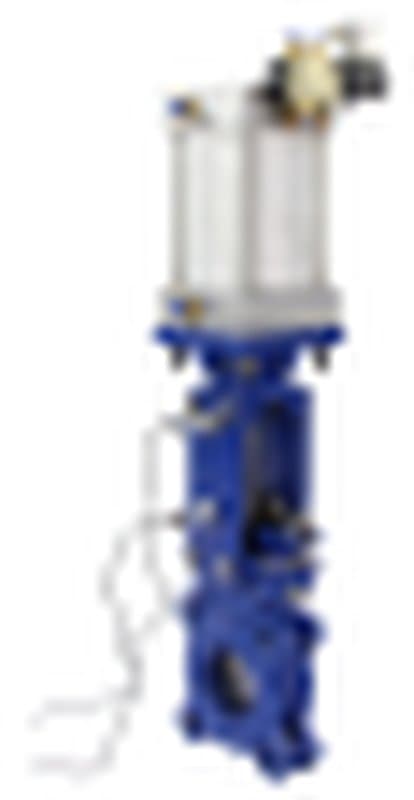 Задвижка шиберная ножевая GVKN1331E-2W-Fb-2P Ду100 Ру0 межфланцевая, с невыдвижным шпинделем, корпус - чугун GGG-40, уплотнение - EPDM, с пневмоприводом, пневмораспределителем 4V210-08 24В и индукционными датчиками LJ12A3-4-J/EZ 24В