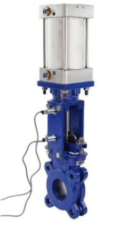 Задвижка шиберная ножевая GVKN1331E-2W-Fb-2P Ду80 Ру10 межфланцевая, с невыдвижным шпинделем, корпус - чугун GGG-40, уплотнение - EPDM, с пневмоприводом и индукционными датчиками LJ12A3-4-J/EZ 220B