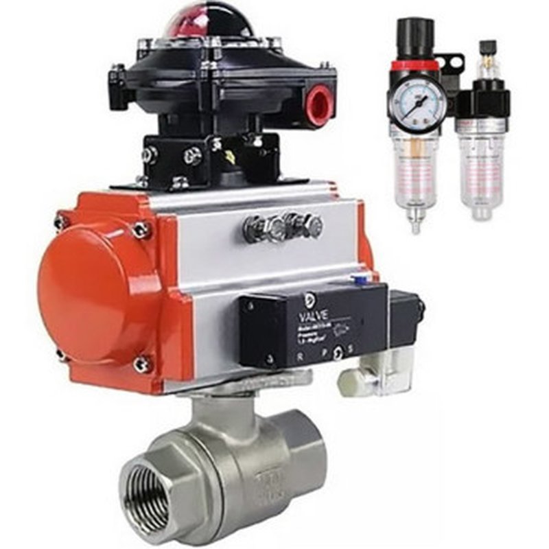 Кран шаровой полнопроходной КШМП.316.230-ISO 2“ Ду50 Ру63 SS316 нержавеющий резьбовой с пневмоприводом двойного действия DA-083, пневмораспределителем 4M310-08 24V, БКВ APL-410N EX и БПВ AFC2000