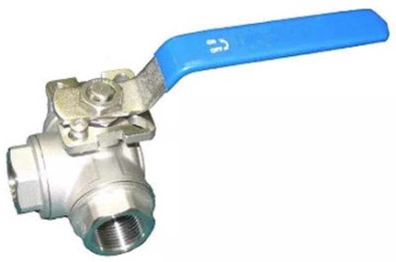 Кран шаровой нержавеющий 3-ходовой L-тип стандартнопроходной RP.SS316.200.MM.025-ISO Ду25 Ру63 SS316 муфтовый, пневмоприводом DA-065, пневмораспределителем 4M310-08 220В, БКВ APL-210N и ручным дублером HDM-1