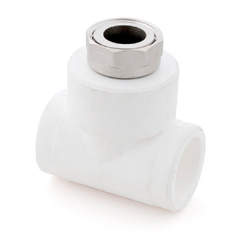 Тройник Remsan PPR Дн25х3/4″ Ру25 с накидной гайкой белый
