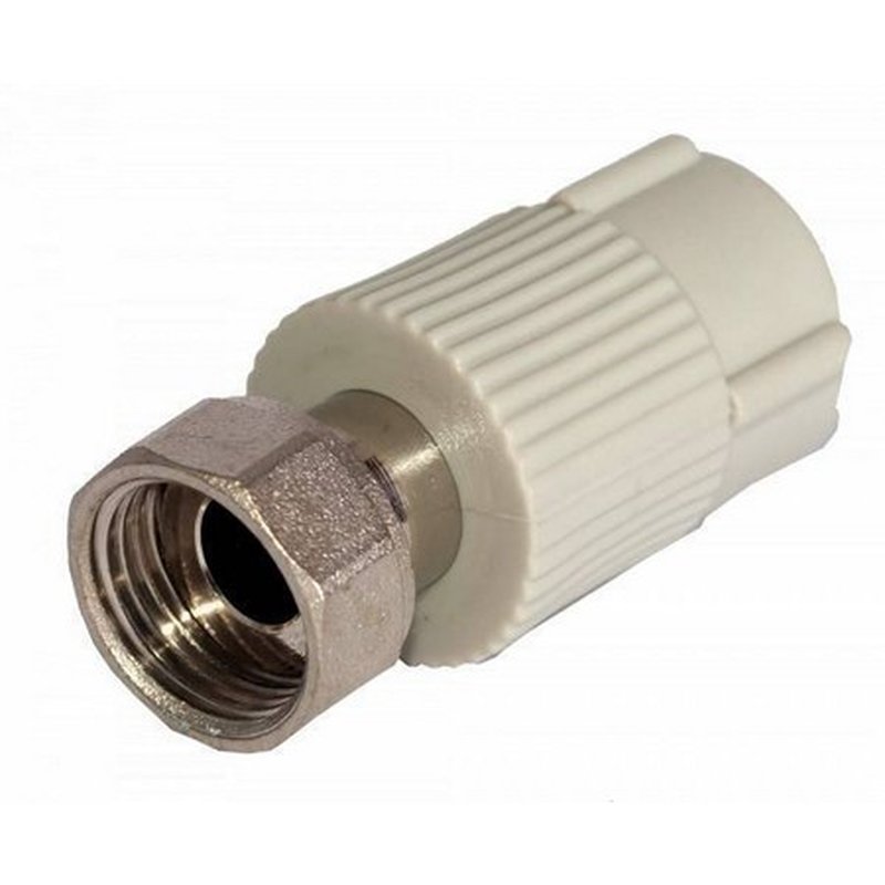 Муфта полипропиленовая PPRC комбинированная с накидной гайкой MeerPlast Дн32x1” Ру25 под приварку / гайка серая