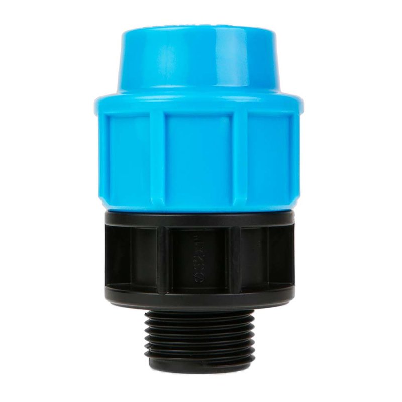 Муфта Джилекс Дн20х3/4″ Ру12.5 комбинированная, для ПНД труб, материал - полиэтилен, присоединение - компрессионное / наружная резьба