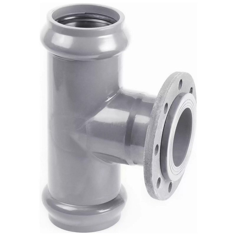 Тройник Хемкор Дн225х200 Ру10 90° напорный, НПВХ, присоединение - раструб/фланец стальной, SDR26