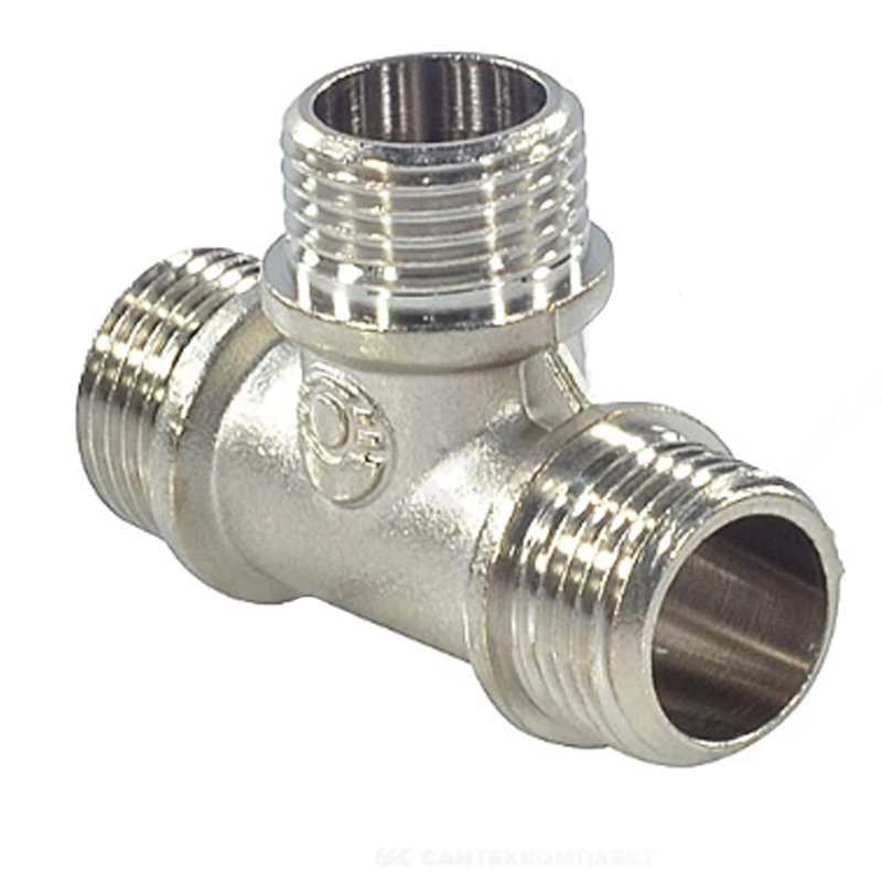 Тройник переходной VALFEX VF.131.N.034 1/2″х3/4″х3/4″ Ду15х20х20 Ру40 латунный никелированный НР/НР/НР