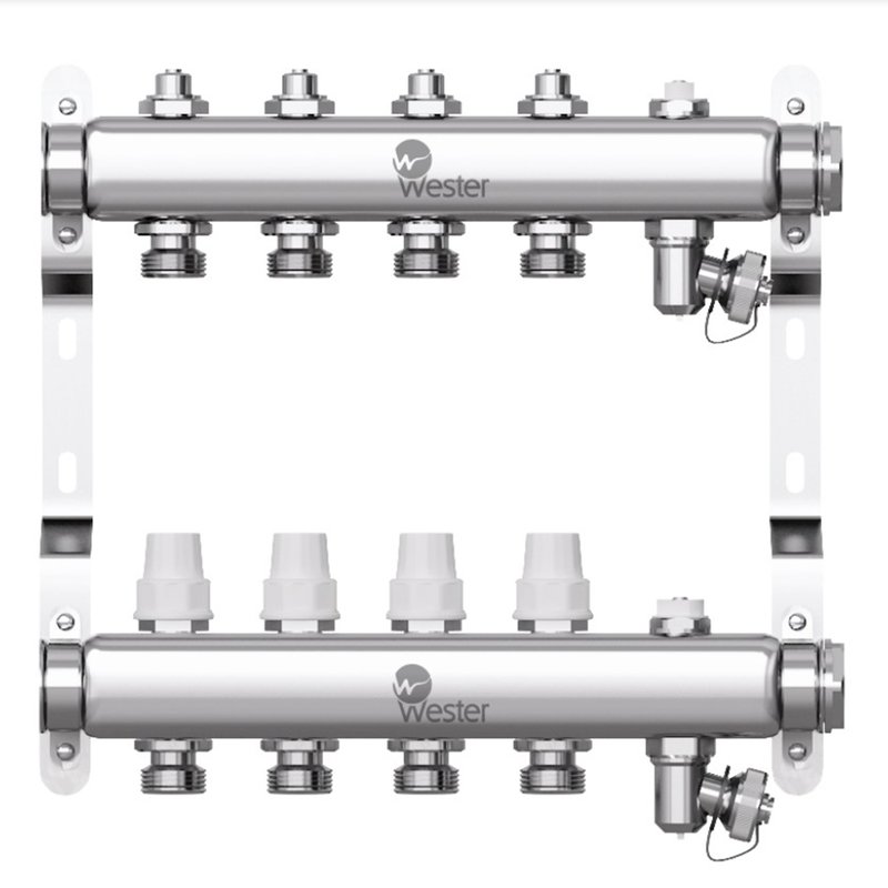 Коллекторная группа Wester W903 1″x3/4″x5 Ру10 из нержавеющей стали с регулирующими вентилями и запорными клапанами