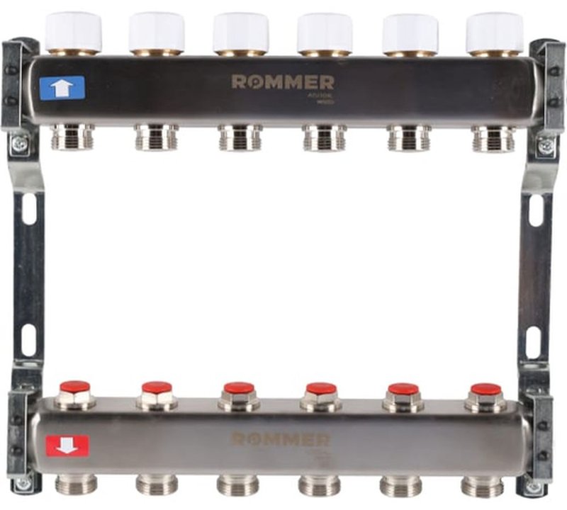 Коллектор стальной ROMMER RMS-3200 без расходомеров, 6 выходов