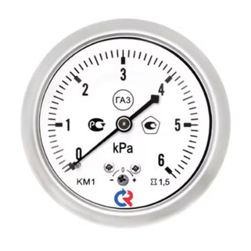 Манометр низкого давления Росма КМ-11Т (0-10kPa) M12x1.5 2.5 63мм, тип - КМ-11Т, осевое присоединение, 0-10кПа, резьба M12x1.5, класс точности 2,5