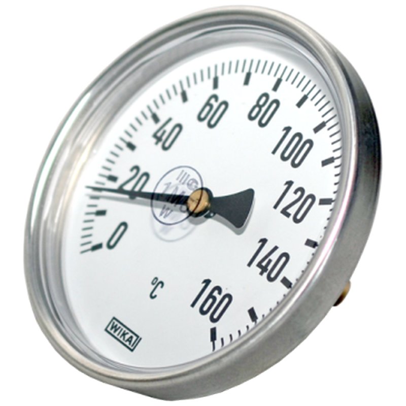 Термометр биметаллический А5002 Wika осевой, до 160°С, корпус 100 мм, L=100 мм, присоединение G1/2 3905942 (36523045)