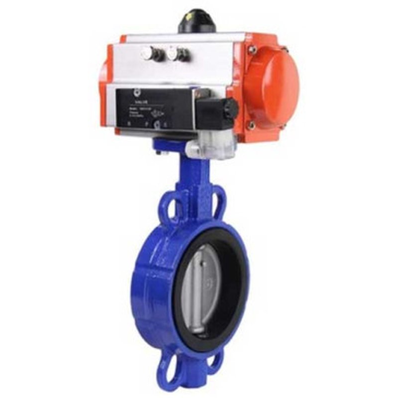Затвор дисковый поворотный GGG50-316L-EPDM Ду80 Ру16, корпус - чугун GGG50, диск - нержавеющая сталь 316L, уплотнение – EPDM, с пневмоприводом SA-105 с возвратными пружинами и пневмораспределителем 4M310-08 24V
